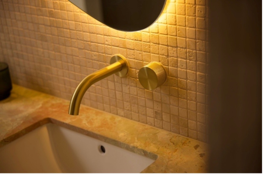 Lucent Leggero shower and progressive wall mixer with diverter, lead free, in brushed gold, model 15039PBG
